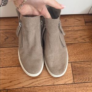Steve Madden Taupe Perforated Slip-On Sneakers with White Platform Sole